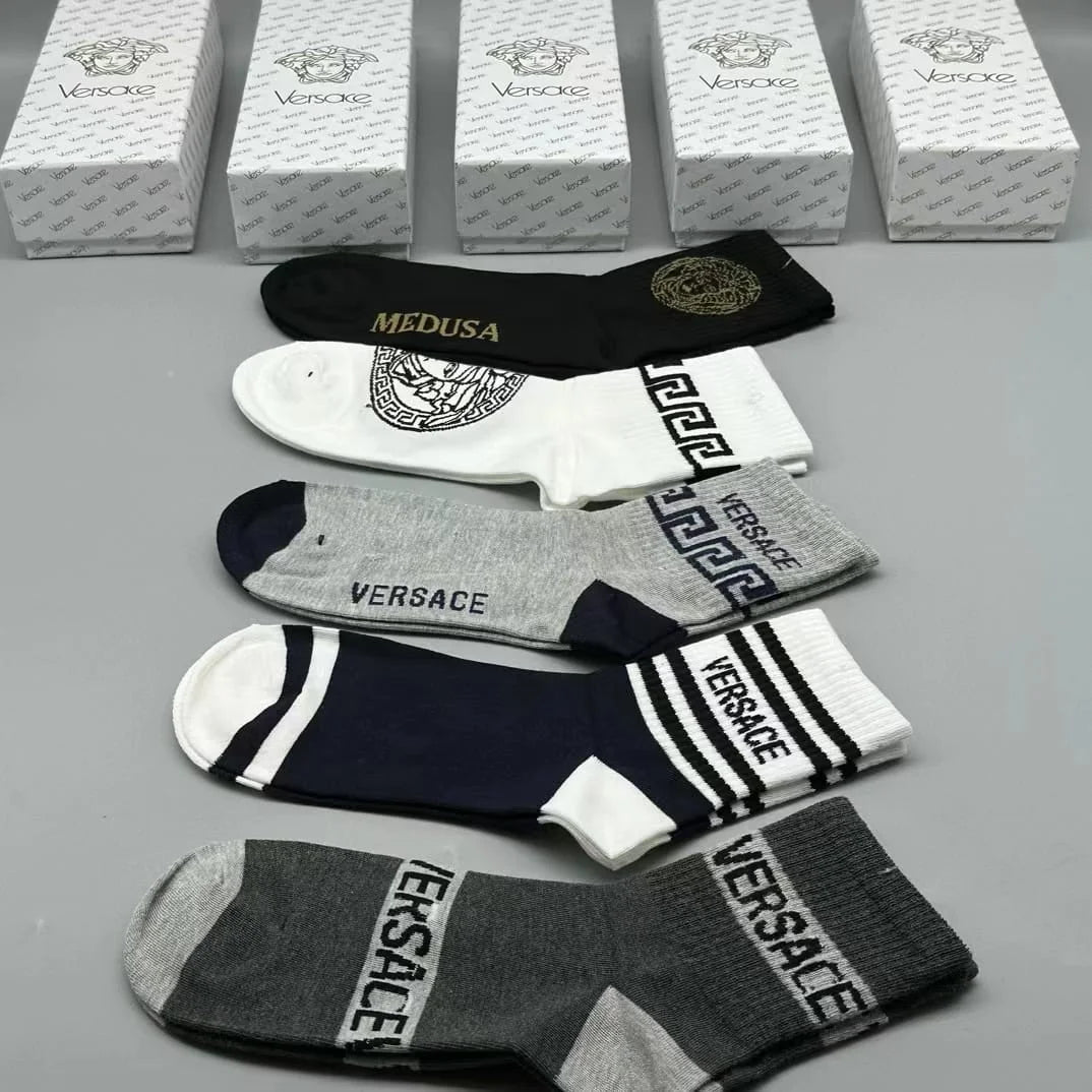 VERSACE || Logo Cotton Blend Crew Socks In Nero - FASHION MYST 