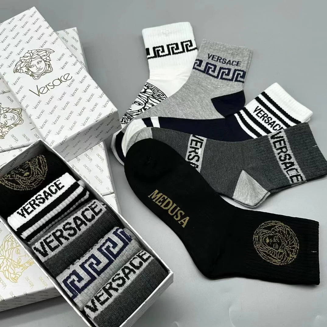 VERSACE || Logo Cotton Blend Crew Socks In Nero - FASHION MYST 