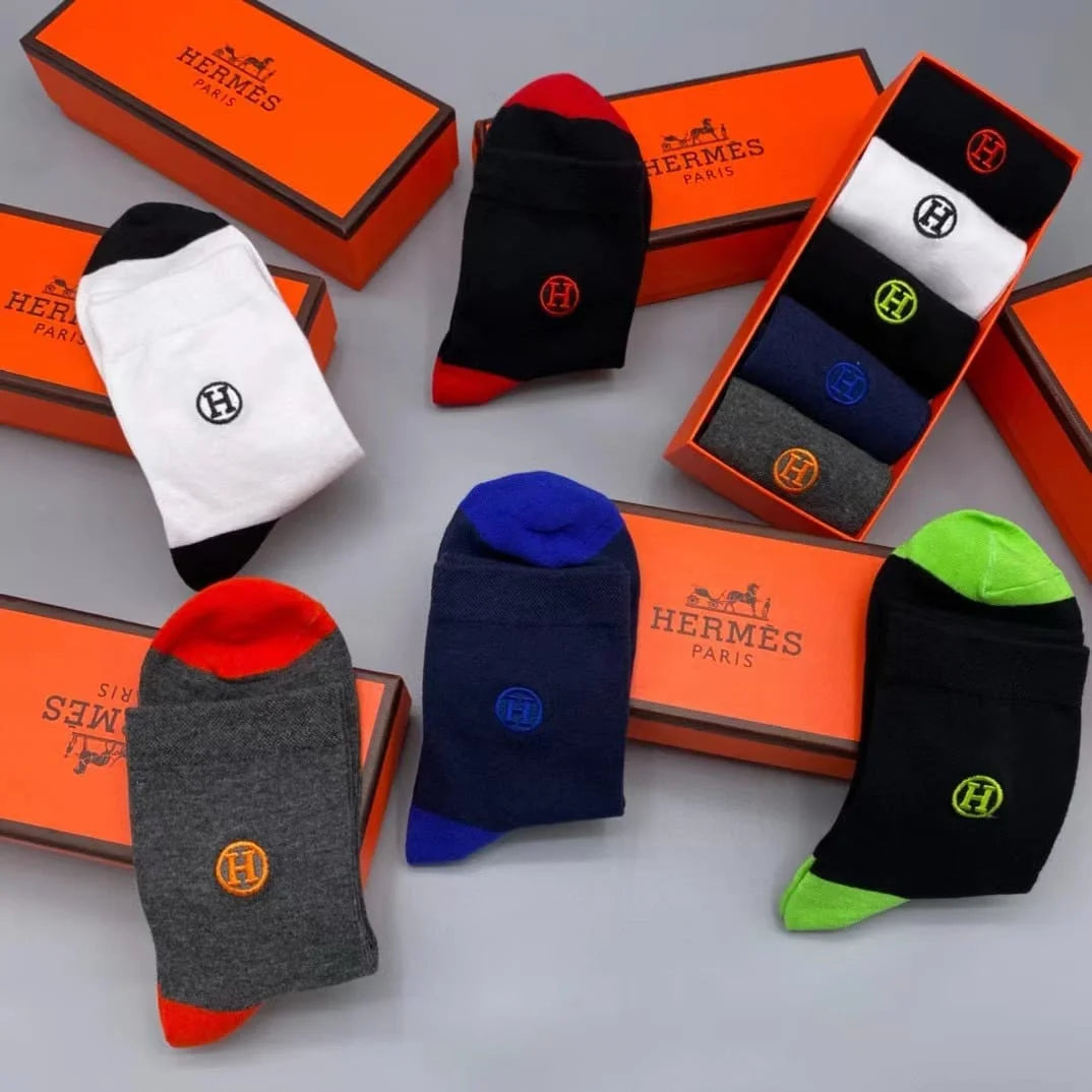 HERMES || H Logo Dual Color Ankle Length Socks Pack Of Five - FASHION MYST 