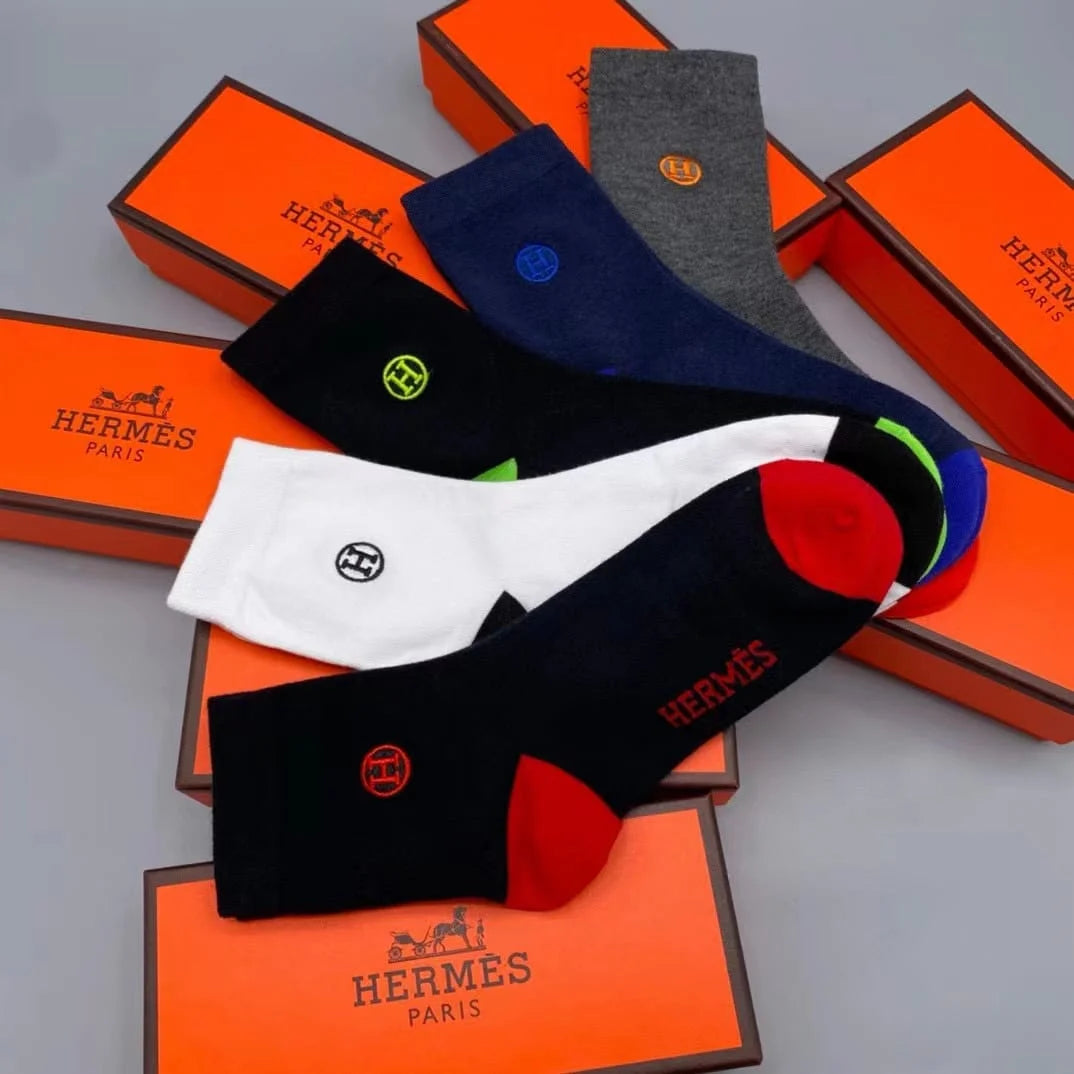 HERMES || H Logo Dual Color Ankle Length Socks Pack Of Five - FASHION MYST 