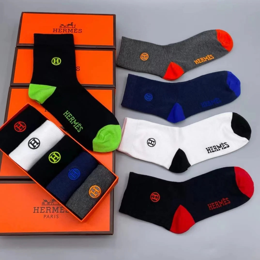 HERMES || H Logo Dual Color Ankle Length Socks Pack Of Five - FASHION MYST 