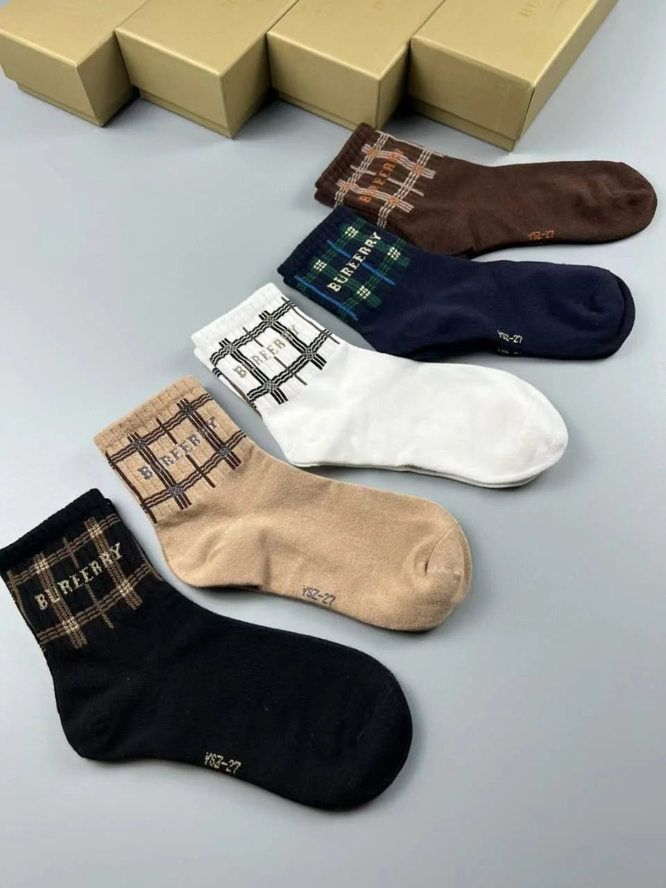 BURBERRY Checker Plaid Pattern Crew Socks Pack Of Five FASHION MYST