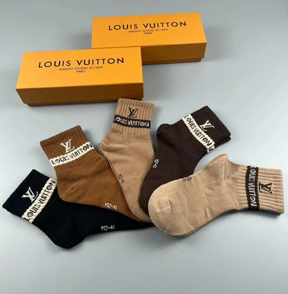 LOUIS VUITTON || Unisex Plain LV Logo Socks Pack Of Five - FASHION MYST 