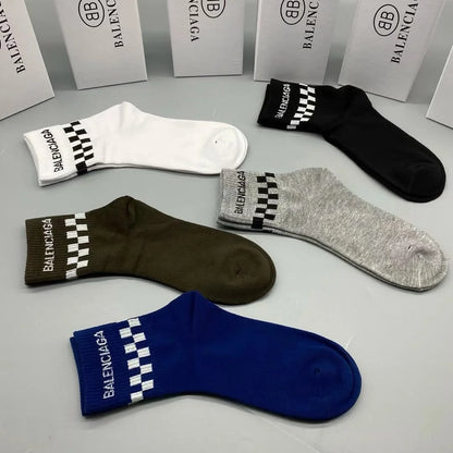 BALENCIAGA || Cheker Patterned Ankle Socks Pack Of Five - FASHION MYST 