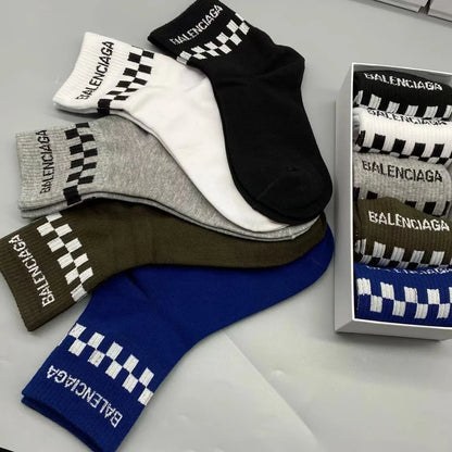 BALENCIAGA || Cheker Patterned Ankle Socks Pack Of Five - FASHION MYST 