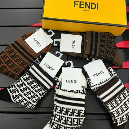 FENDI || Multicolor FF Pattern Socks Pack Of Five - FASHION MYST 