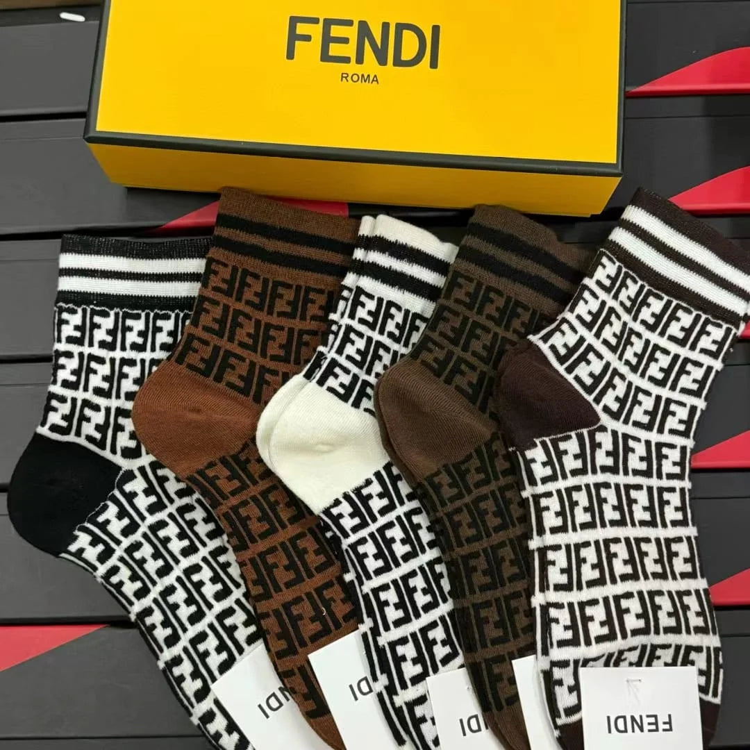 FENDI || Multicolor FF Pattern Socks Pack Of Five - FASHION MYST 