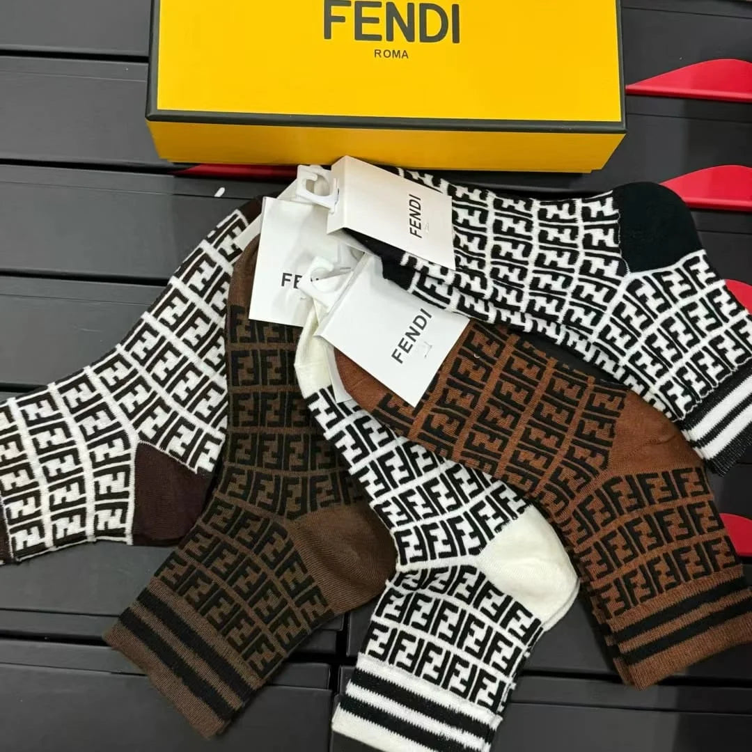 FENDI || Multicolor FF Pattern Socks Pack Of Five - FASHION MYST 