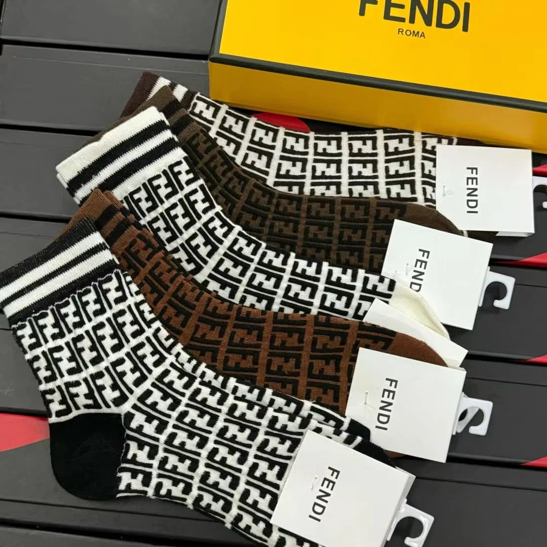 FENDI || Multicolor FF Pattern Socks Pack Of Five - FASHION MYST 