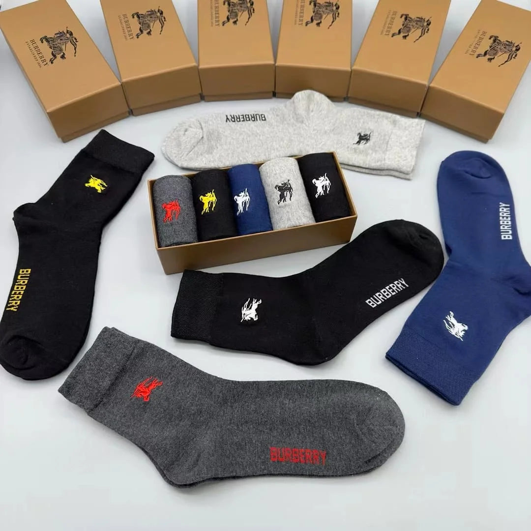 BURBERRY || Embossed Logo Five Pairs Plaid Crew Socks - FASHION MYST 