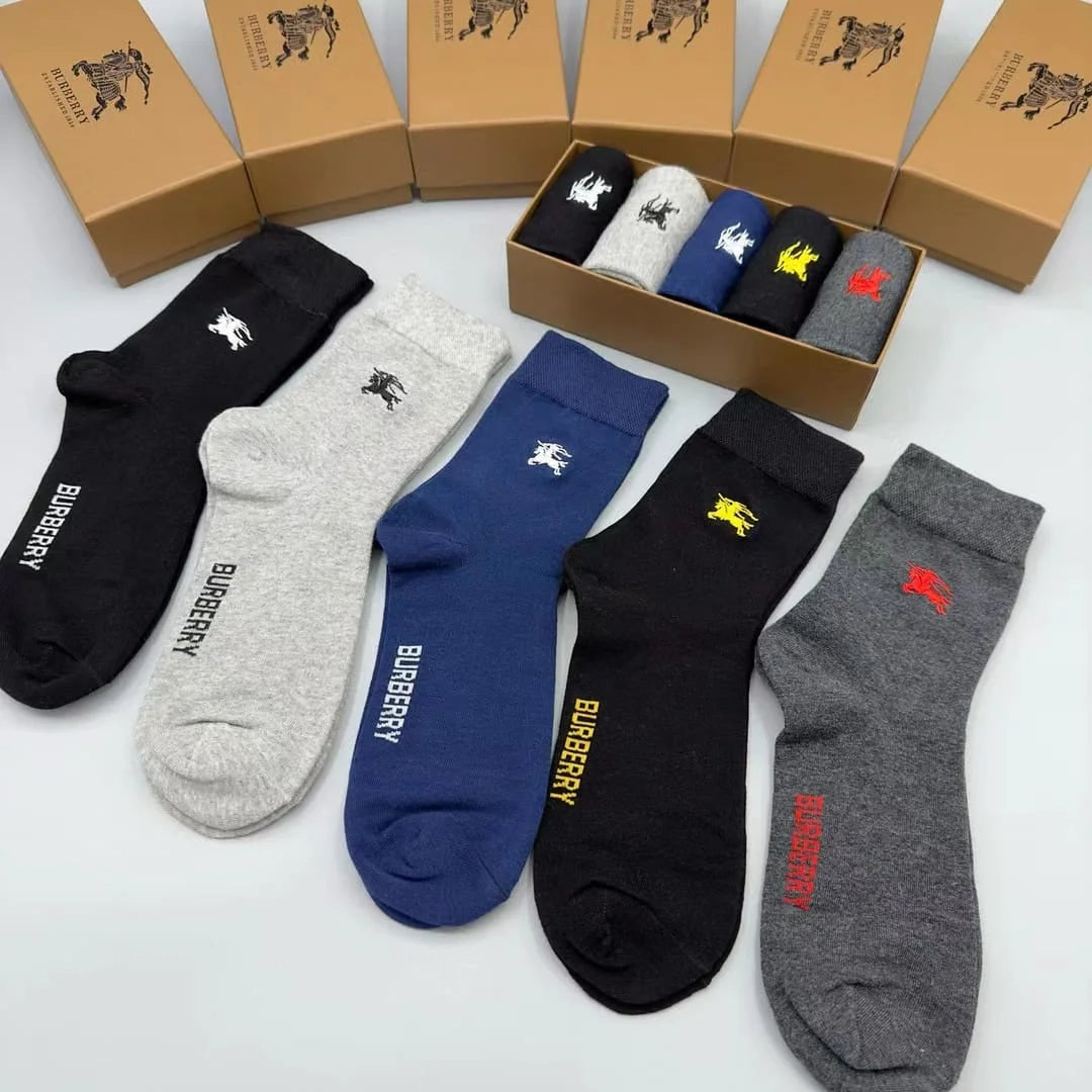 BURBERRY || Embossed Logo Five Pairs Plaid Crew Socks - FASHION MYST 