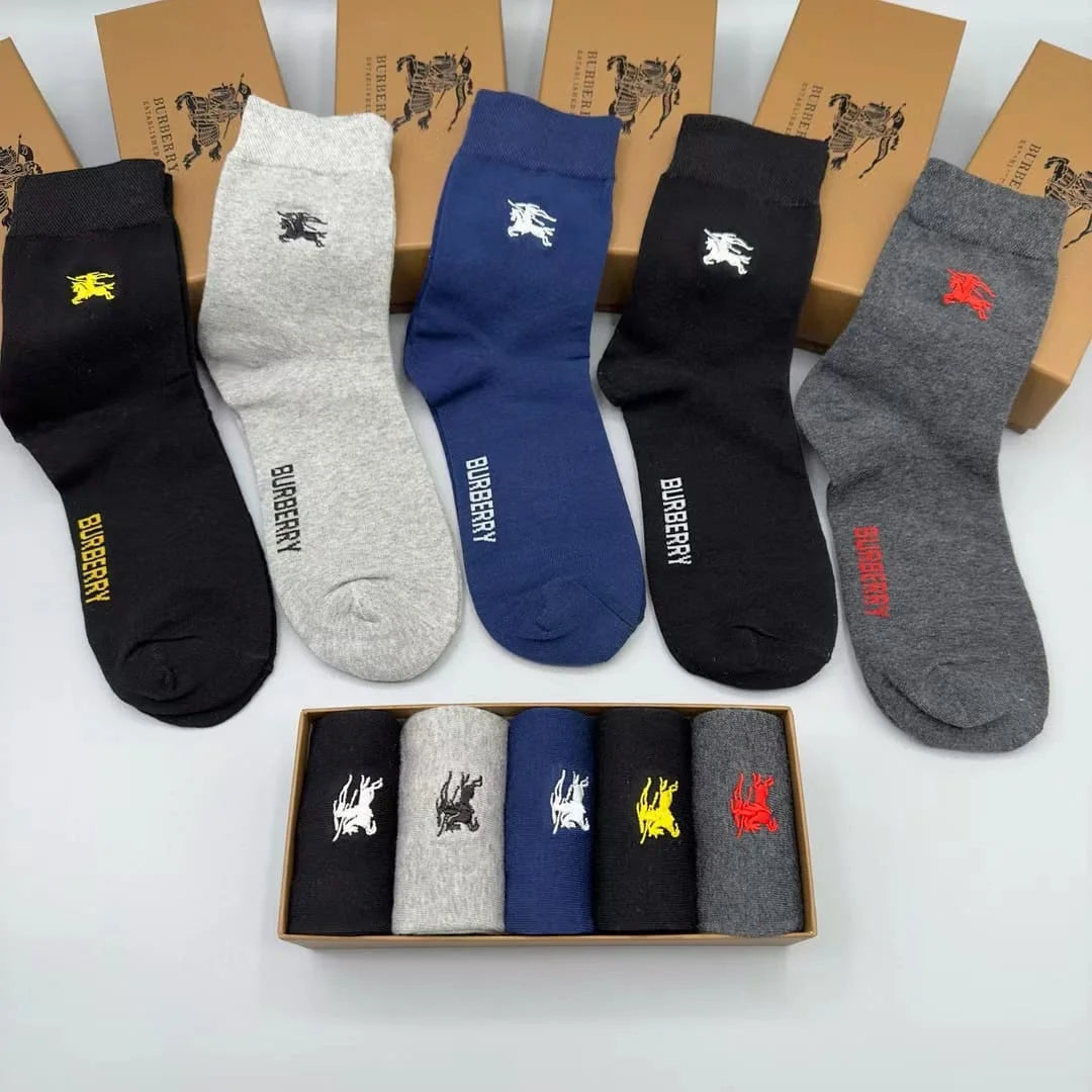 BURBERRY || Embossed Logo Five Pairs Plaid Crew Socks - FASHION MYST 