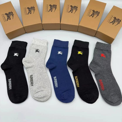 BURBERRY || Embossed Logo Five Pairs Plaid Crew Socks - FASHION MYST 