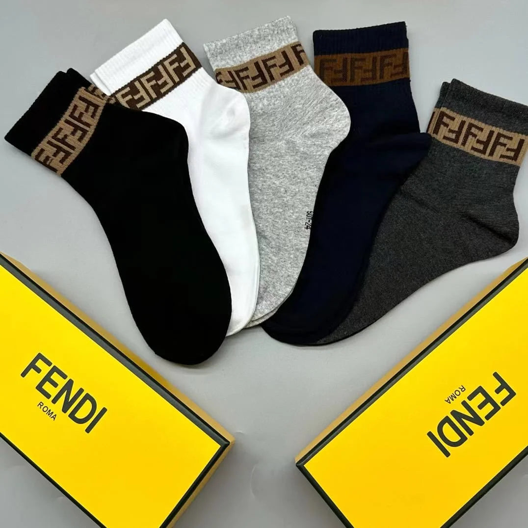 FENDI || FF Stripe Logo Socks Pack Of Five In Box - FASHION MYST 