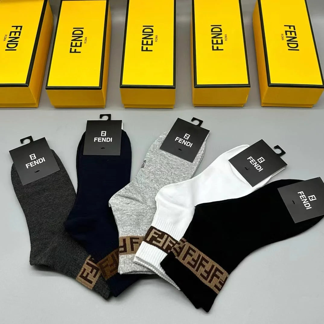 FENDI || FF Stripe Logo Socks Pack Of Five In Box - FASHION MYST 