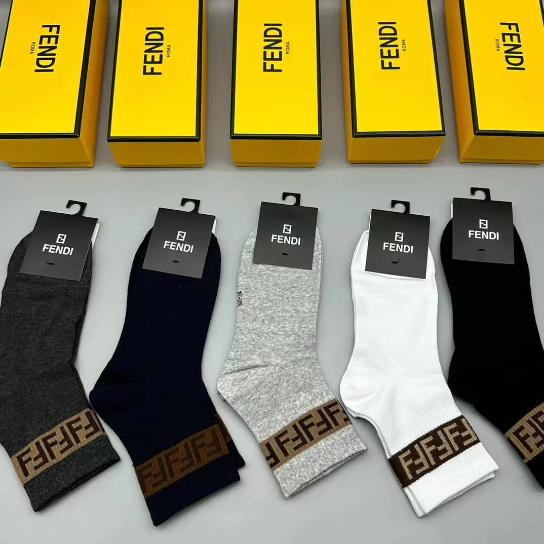 FENDI FF Stripe Logo Socks Pack Of Five In Box FASHION MYST