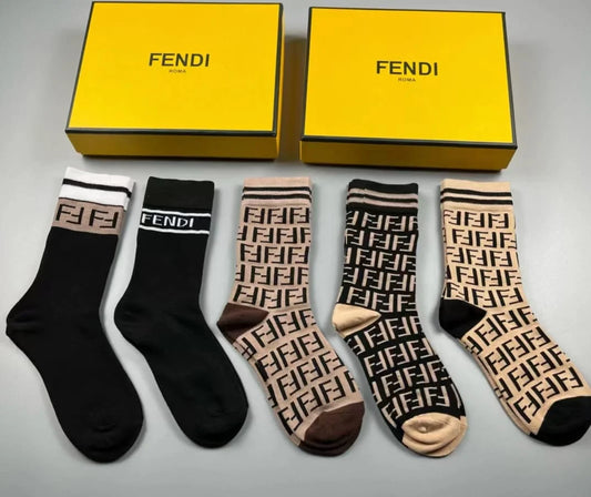 FENDI || FF Logo Pack of 5 Mid-Calf Length Socks - FASHION MYST 