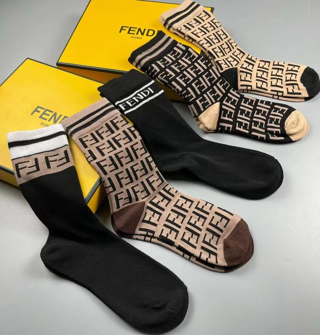 FENDI || FF Logo Pack of 5 Mid-Calf Length Socks - FASHION MYST 