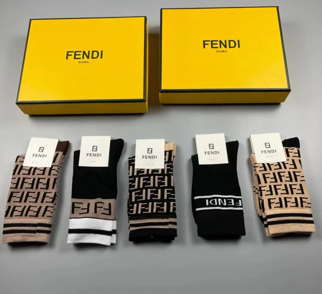 FENDI || FF Logo Pack of 5 Mid-Calf Length Socks - FASHION MYST 