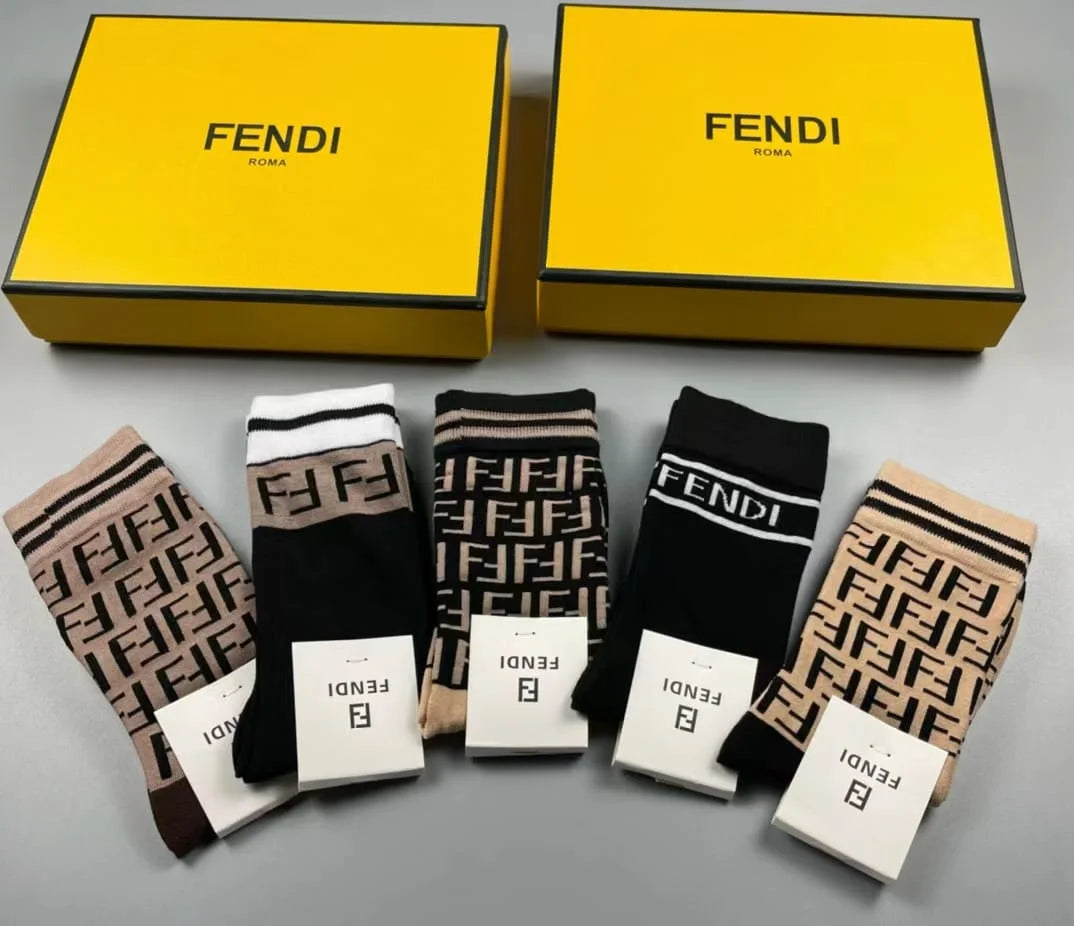 FENDI || FF Logo Pack of 5 Mid-Calf Length Socks - FASHION MYST 