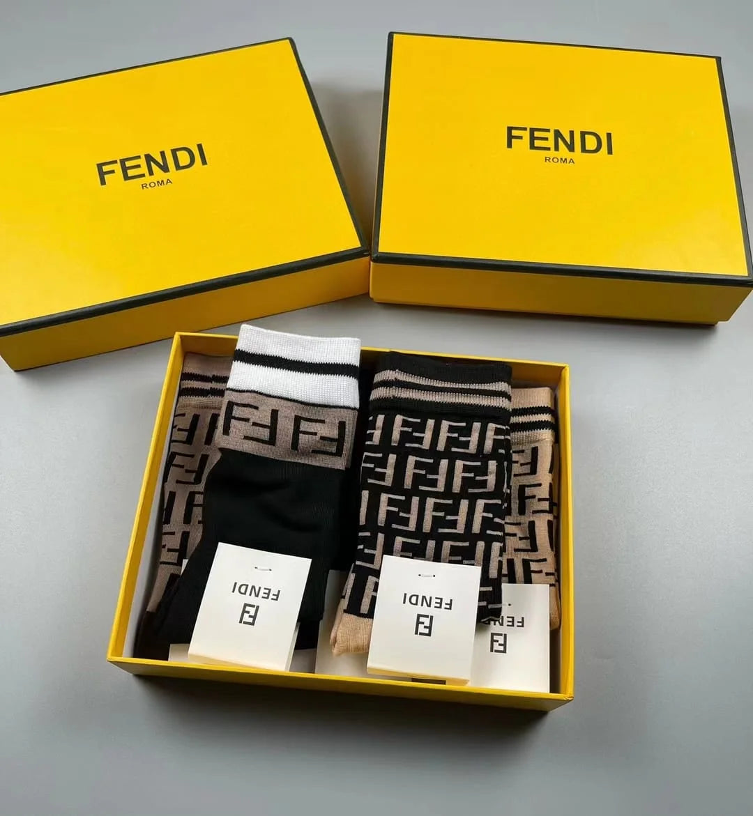 FENDI || FF Logo Pack of 5 Mid-Calf Length Socks - FASHION MYST 