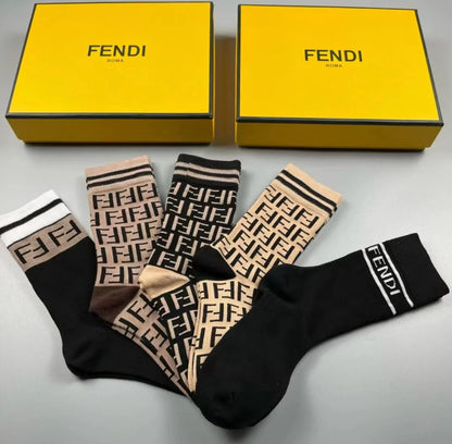 FENDI || FF Logo Pack of 5 Mid-Calf Length Socks - FASHION MYST 