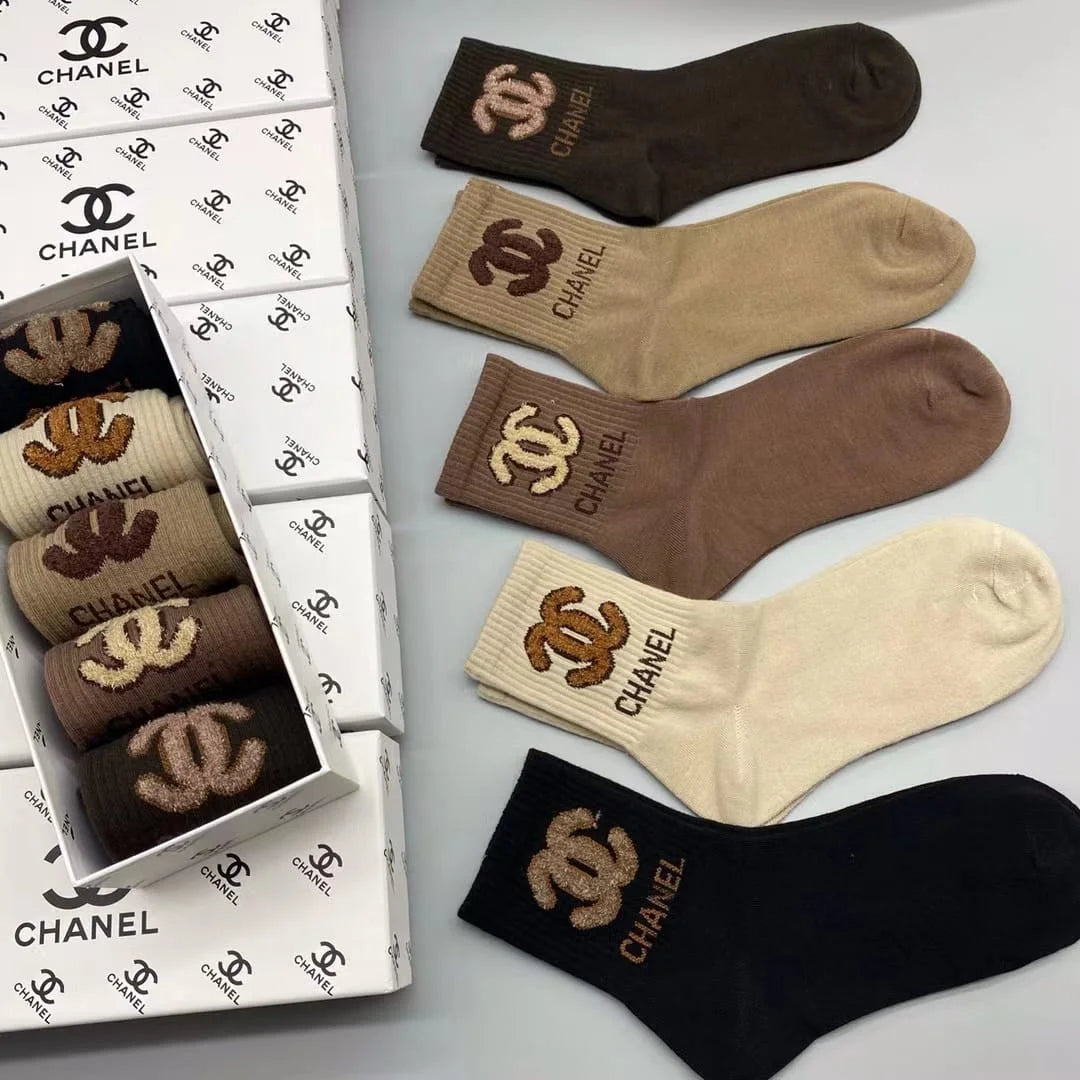 CHANEL || Cotton Long Socks Pack Of Five In Box - FASHION MYST 