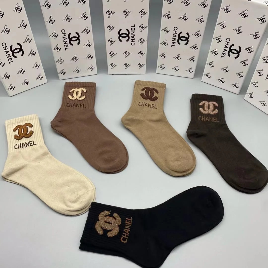 CHANEL || Cotton Long Socks Pack Of Five In Box - FASHION MYST 