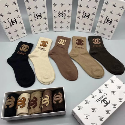 CHANEL || Cotton Long Socks Pack Of Five In Box - FASHION MYST 