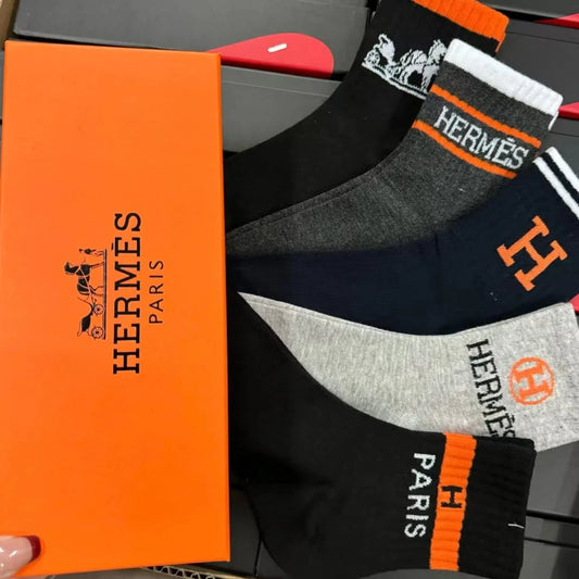 HERMES || LUXURY LONG LENGTH SOCKS (FIVE PCS COMBO) - FASHION MYST 