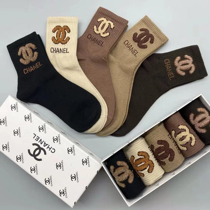 CHANEL || Cotton Long Socks Pack Of Five In Box - FASHION MYST 