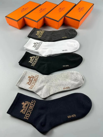 HERMES || HIGH END QUALITY LONG LENGTH SOCKS (FIVE PCS COMBO) - FASHION MYST 