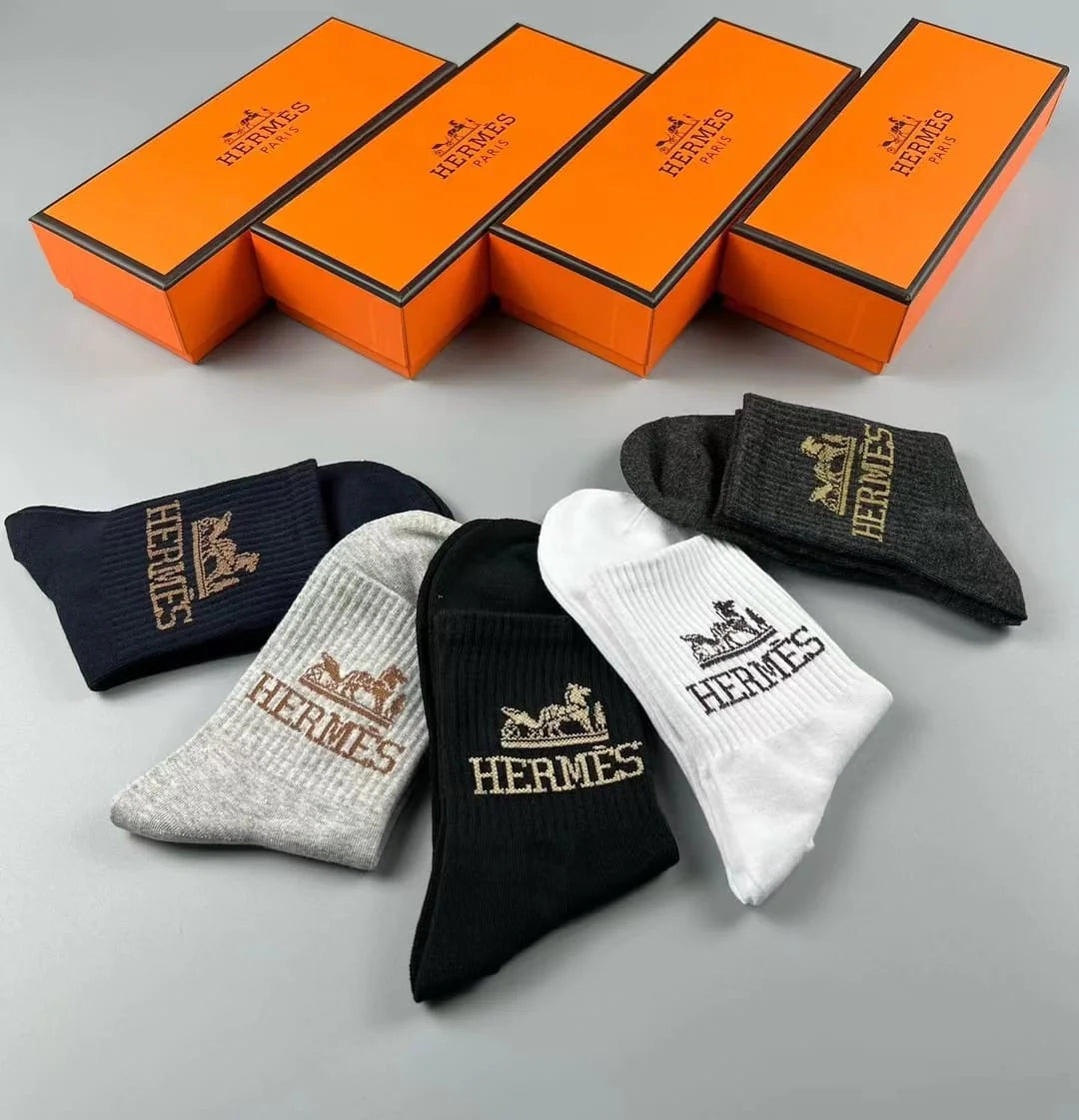 HERMES || HIGH END QUALITY LONG LENGTH SOCKS (FIVE PCS COMBO) - FASHION MYST 