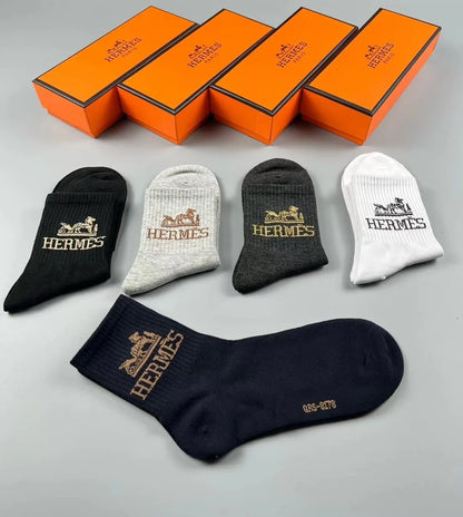 HERMES || HIGH END QUALITY LONG LENGTH SOCKS (FIVE PCS COMBO) - FASHION MYST 