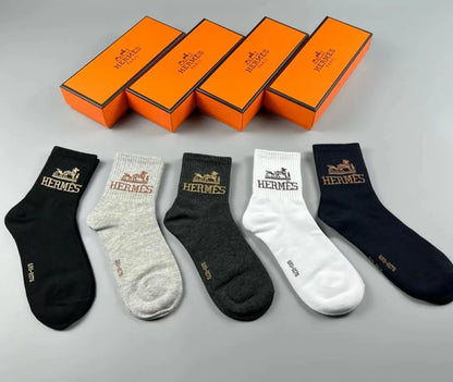 HERMES || HIGH END QUALITY LONG LENGTH SOCKS (FIVE PCS COMBO) - FASHION MYST 