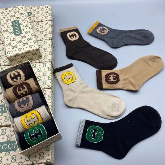 GUCCI || GG Logo Lit Circus Knit Socks in Ivory ( Five Pair Combo Box) - FASHION MYST 