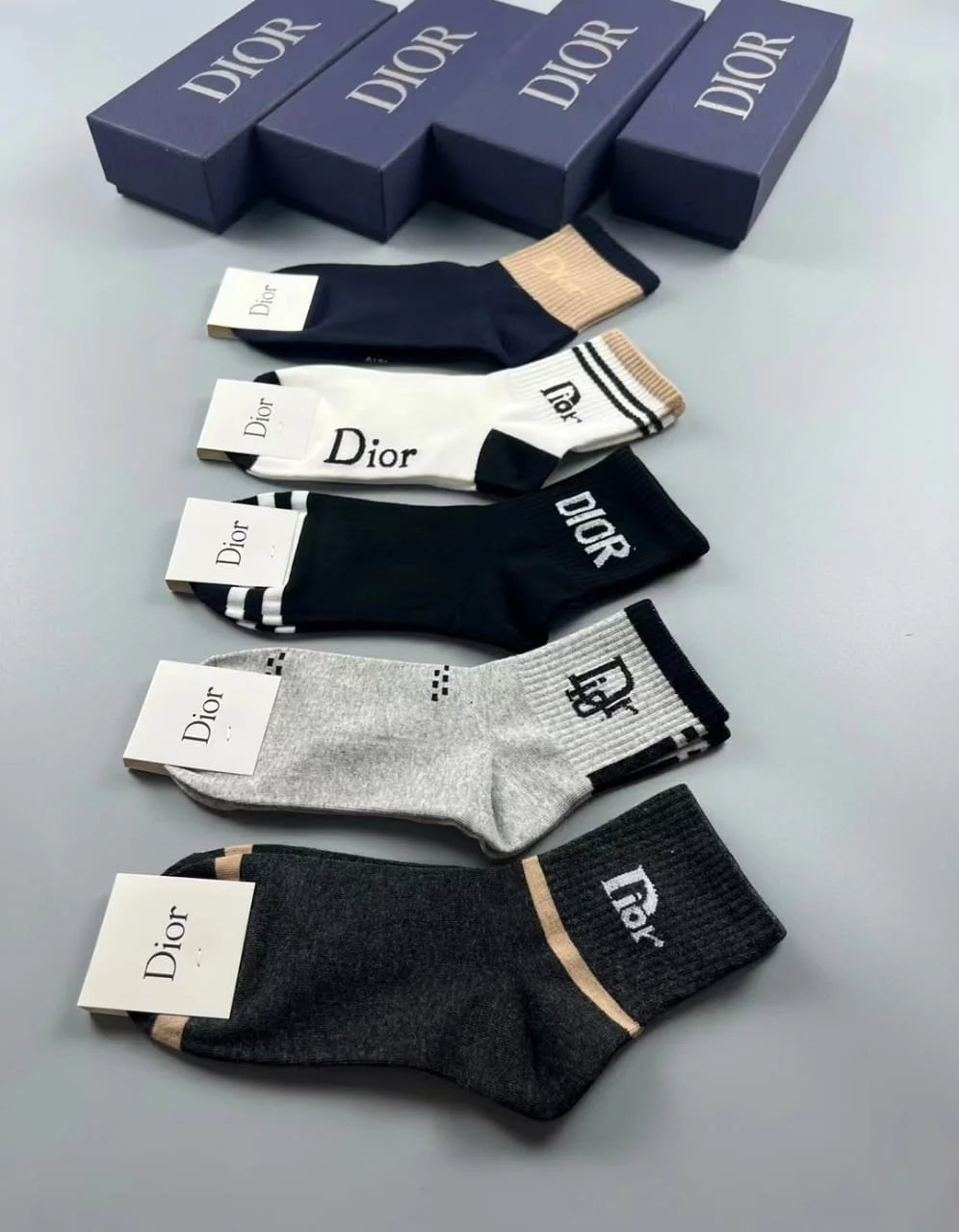 Christian Dior || Dior Logo Classic Cotton Socks (Five Pcs Combo Box) - FASHION MYST 