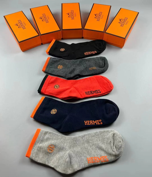 HERMES || "H" Embroidery Logo Socks 5 Pair Box