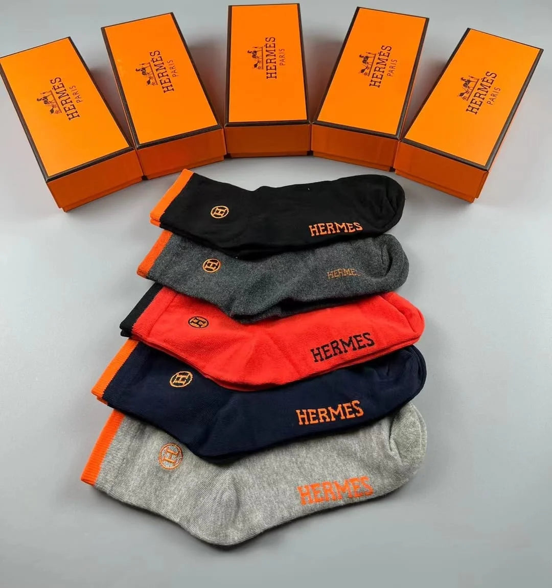 HERMES || "H" Embroidery Logo Socks 5 Pair Box