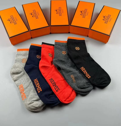 HERMES || "H" Embroidery Logo Socks 5 Pair Box