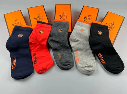 HERMES || "H" Embroidery Logo Socks 5 Pair Box