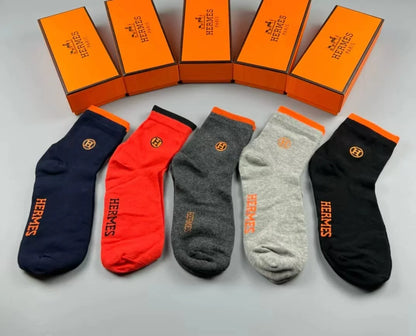 HERMES || "H" Embroidery Logo Socks 5 Pair Box