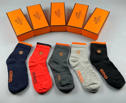 HERMES || "H" Embroidery Logo Socks 5 Pair Box