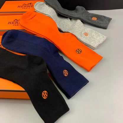 HERMES || High End Quality Long Length Socks (Five Pcs Combo Box) - FASHION MYST 