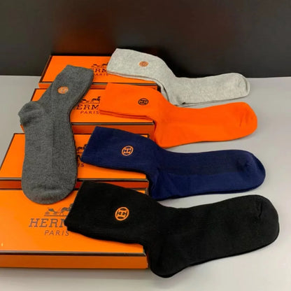 HERMES || High End Quality Long Length Socks (Five Pcs Combo Box) - FASHION MYST 