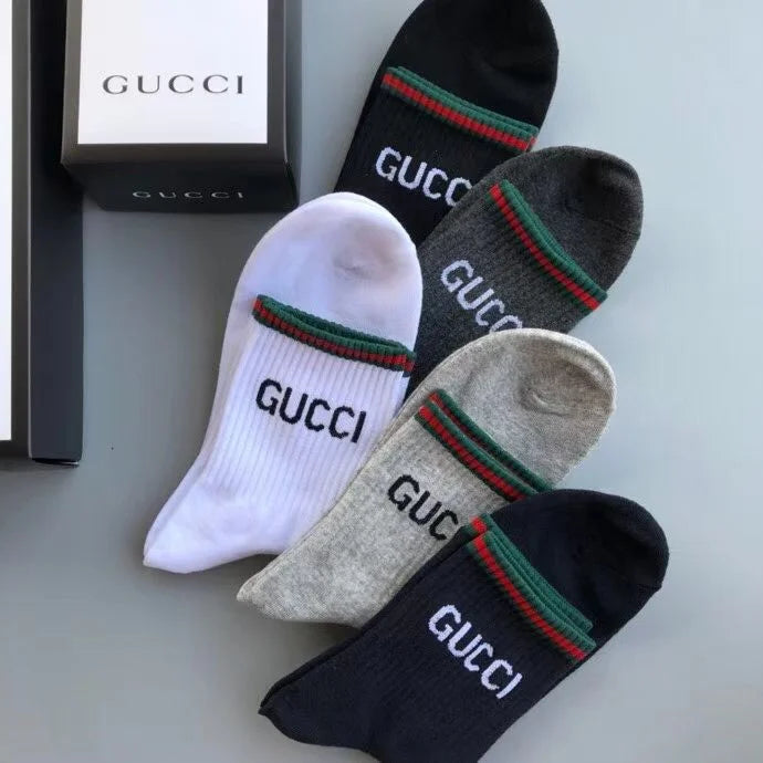 GUCCI || Solid Color Unisex Set Of 5 Socks With Box - FASHION MYST 