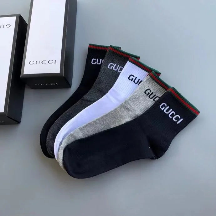 GUCCI || Solid Color Unisex Set Of 5 Socks With Box - FASHION MYST 