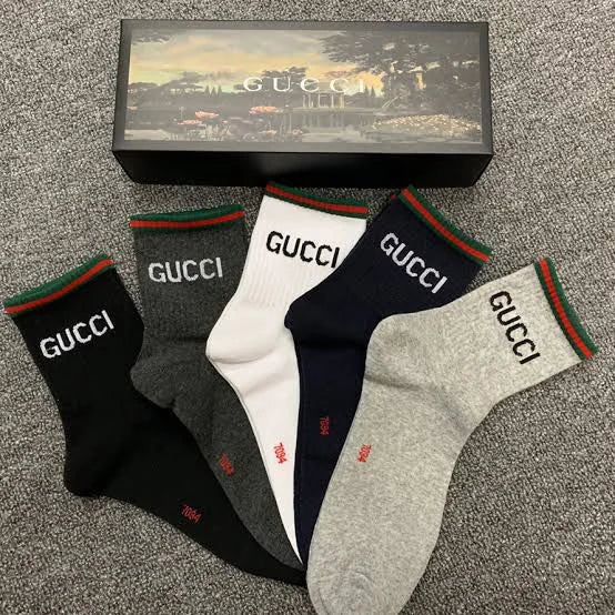 GUCCI || Solid Color Unisex Set Of 5 Socks With Box - FASHION MYST 