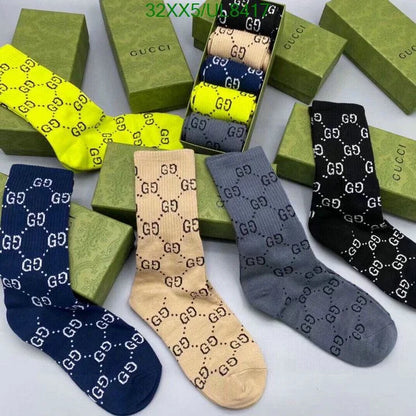 GUCCI || All Over GG Print Unisex Set Of 5 Socks With Box - FASHION MYST 