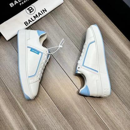 BALMAIN || B-Court Smooth Leather Trainers Sneaker White/Blue - FASHION MYST 